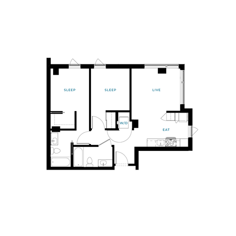 Floor plan for 2 beds, 2 baths, 774 sqft